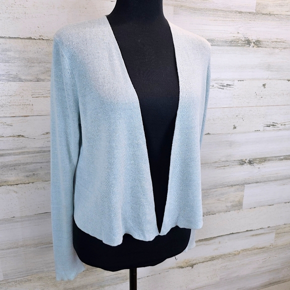 Eileen Fisher Womens Organic Linen Blend Open Front K It Cardigan XS Light Blue - Picture 5 of 13